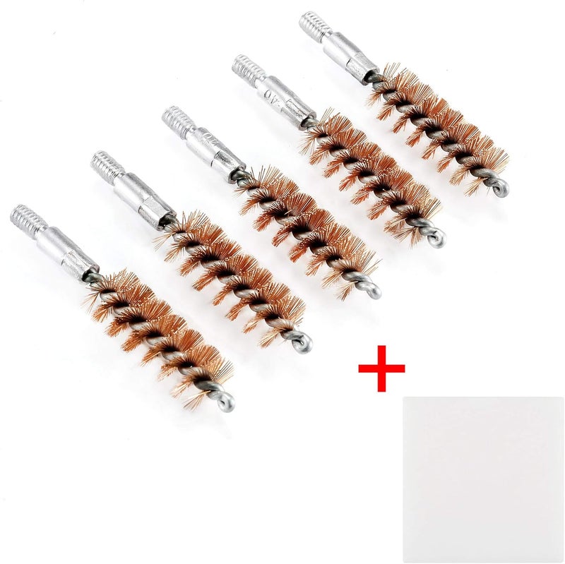 BOOSTEADY 5 Pcs Phosphor Bristle Bronze Bore Gun Cleaning Brush for Pistol Shotgun with 50 Professional Square Patches Multi-Caliber - Image 2